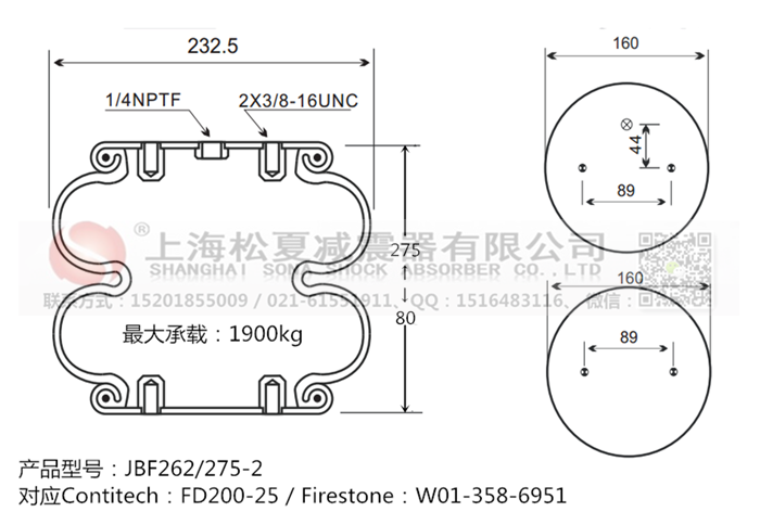 JBF262/275-2橡膠<a href='http://www.gzgh.net/' target='_blank'><u>空氣彈簧</u></a>